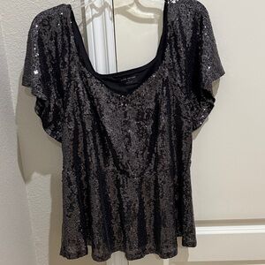 NWOT Lane Bryant Glittering Black Sequin Flutter Sleeve Blouse Size 12